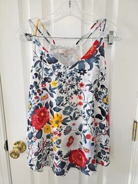 LOFT Floral Satin Cami Tank - White, Navy, Red, Yellow Medium